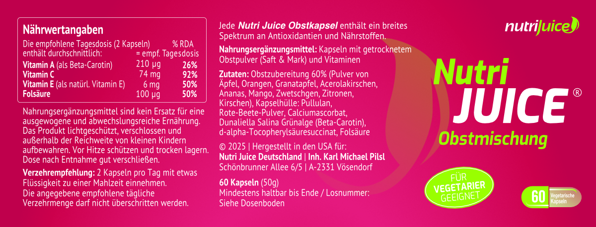 Etikettenansicht Nutri Juice Obstmischung Etikett